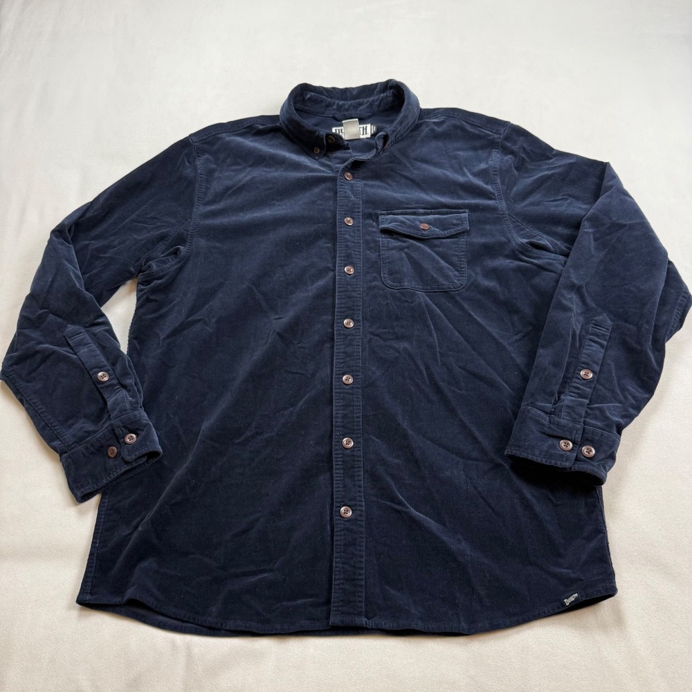 Duluth Trading Co Mens Navy Blue Corduroy Shirt L Tall Standard Fit 30933